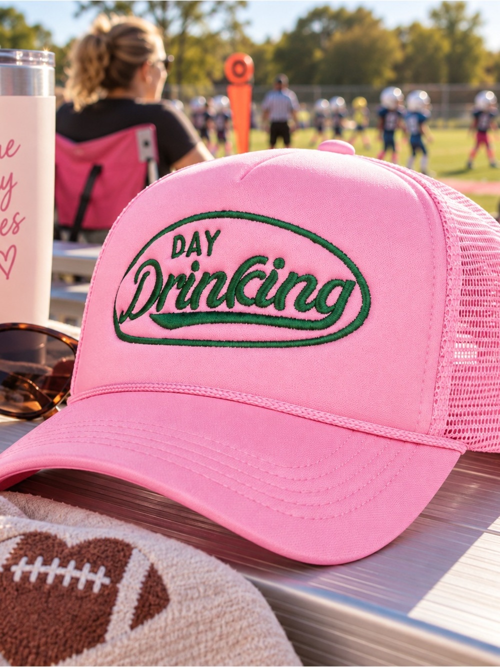 Pink Day Drinking Trucker Hat Mesh Snapback Funny Party Cap
